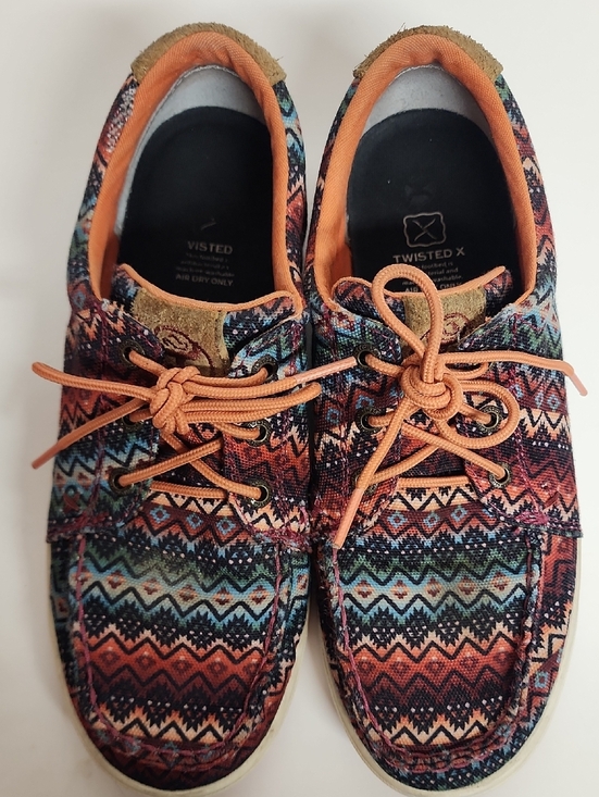 Twisted X Shoes - Twisted X Hooey Aztec-Pattern Canvas Sneakers - Orange/Blue Size 8.5M